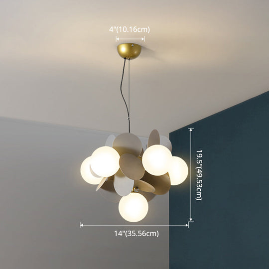 Bedroom Balloon Hanging Light Fixture Cartoon Metallic Drop Pendant With Glass Shade