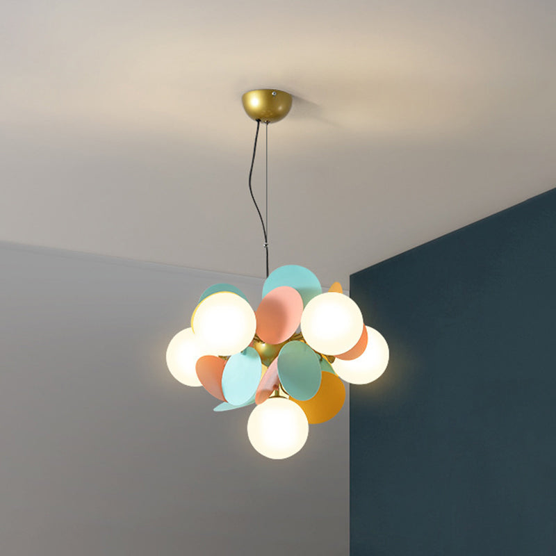 Bedroom Balloon Hanging Light Fixture Cartoon Metallic Drop Pendant With Glass Shade 6 / Blue-Orange