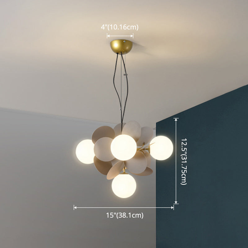 Bedroom Balloon Hanging Light Fixture Cartoon Metallic Drop Pendant With Glass Shade