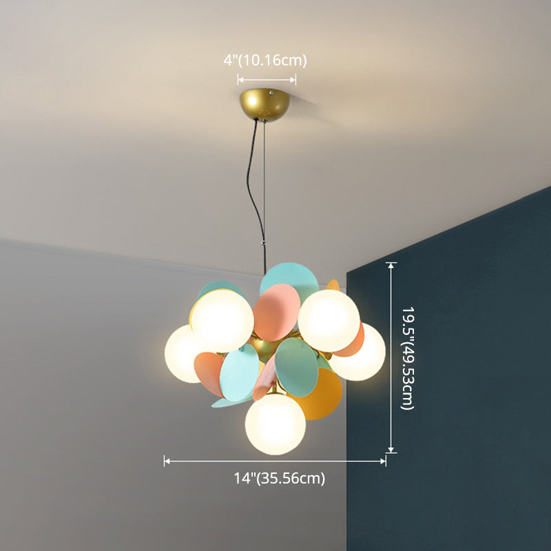 Bedroom Balloon Hanging Light Fixture Cartoon Metallic Drop Pendant With Glass Shade