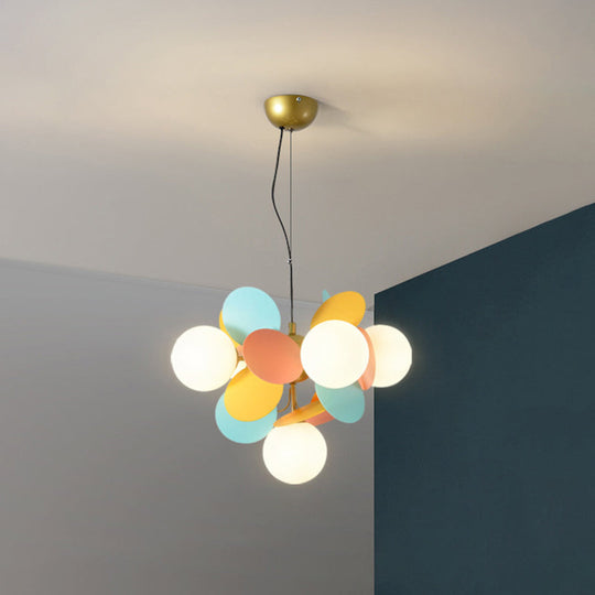 Bedroom Balloon Hanging Light Fixture Cartoon Metallic Drop Pendant With Glass Shade 5 / Blue-Orange