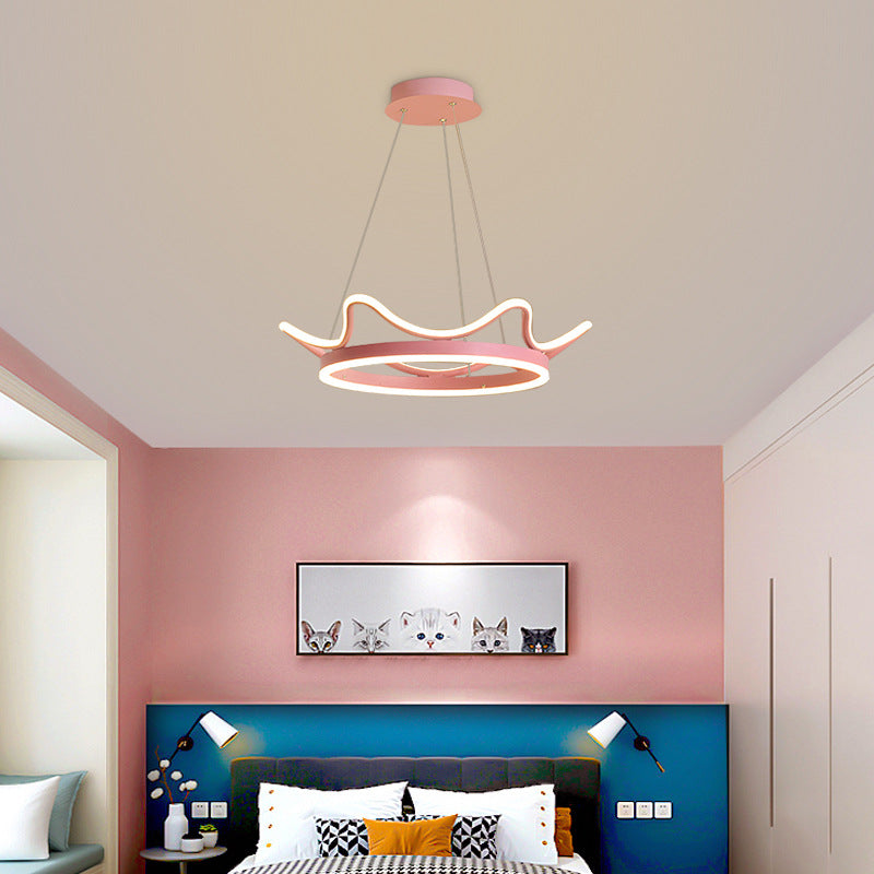 Crown Suspension Pendant Light For Kids Bedroom With Metallic Finish