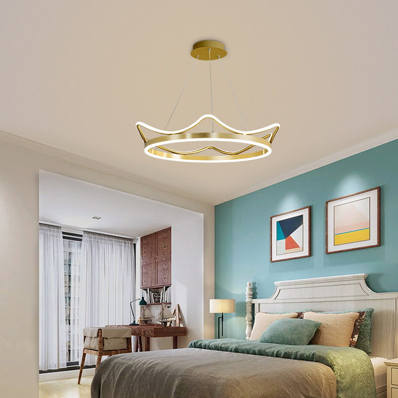 Crown Suspension Pendant Light For Kids Bedroom With Metallic Finish