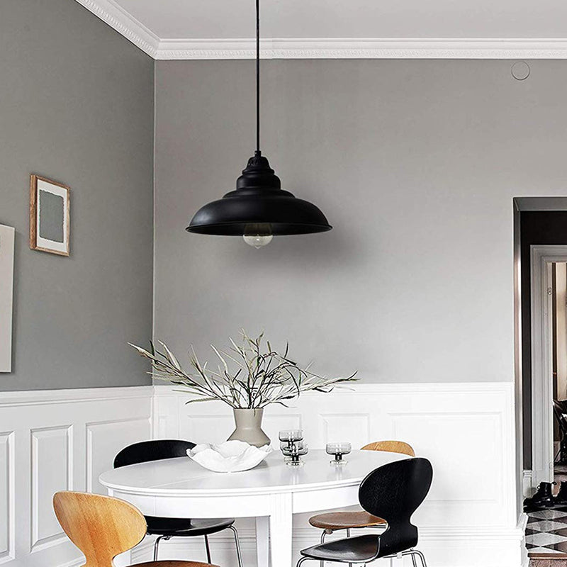 Bowl Suspension Pendant Light in Black - Industrial Style Metal, 1 Light for Dining Room