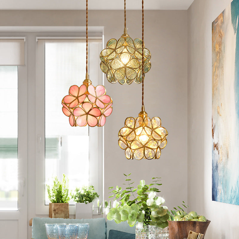 Nordic Style Metallic Pendant Ceiling Light - 1 Flower Hanging Down Lighting For Restaurants