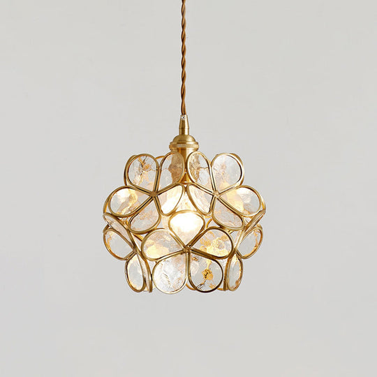 Nordic Style Metallic Pendant Ceiling Light - 1 Flower Hanging Down Lighting For Restaurants