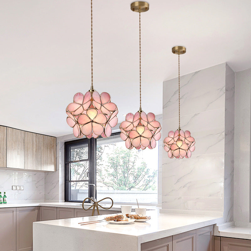 Nordic Style Metallic Pendant Ceiling Light - 1 Flower Hanging Down Lighting For Restaurants