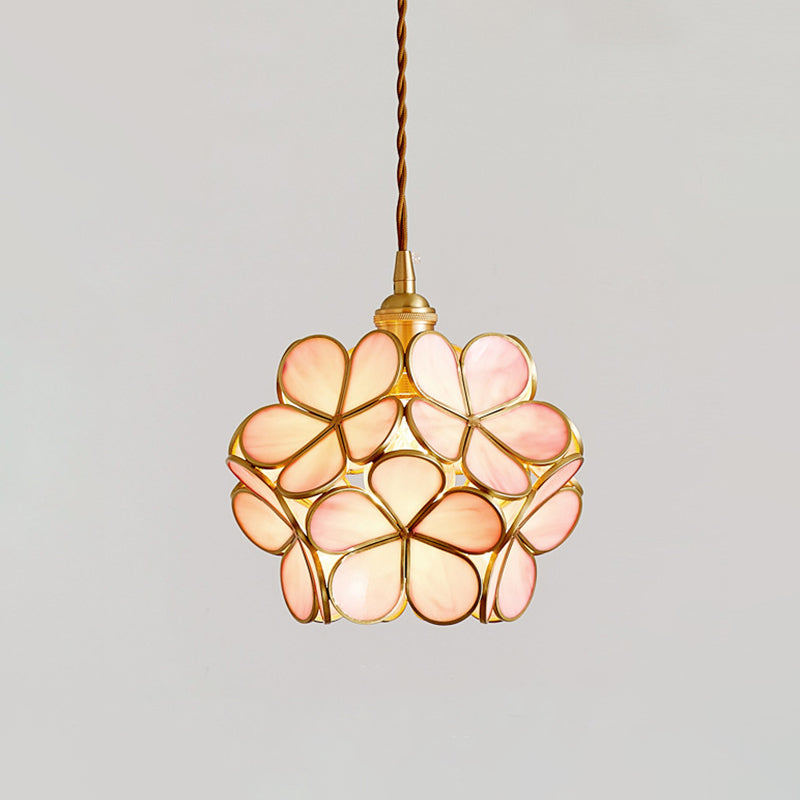 Nordic Style Metallic Pendant Ceiling Light - 1 Flower Hanging Down Lighting For Restaurants Pink