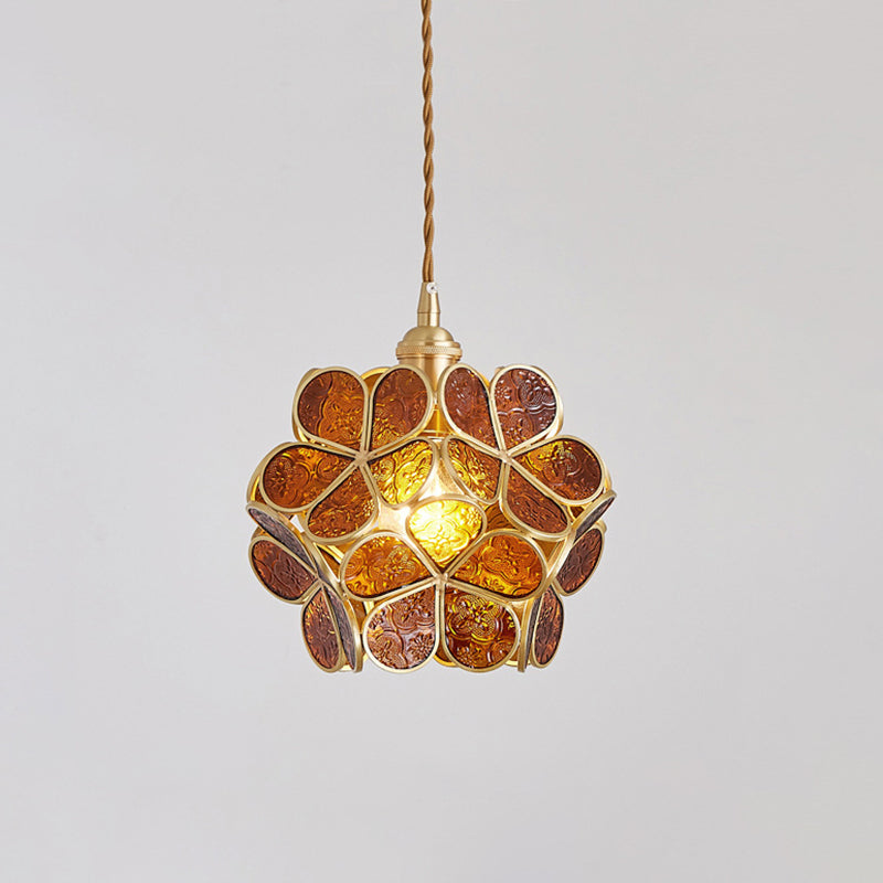 Nordic Style Metallic Pendant Ceiling Light - 1 Flower Hanging Down Lighting For Restaurants Deep