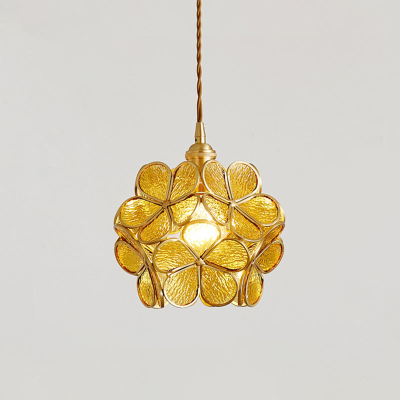 Nordic Style Metallic Pendant Ceiling Light - 1 Flower Hanging Down Lighting For Restaurants Tan