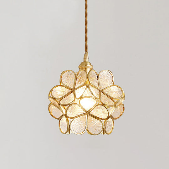 Nordic Style Metallic Pendant Ceiling Light - 1 Flower Hanging Down Lighting For Restaurants Clear