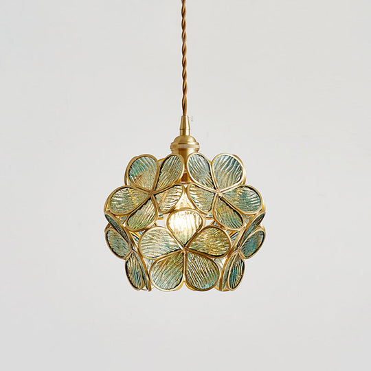 Nordic Style Metallic Pendant Ceiling Light - 1 Flower Hanging Down Lighting For Restaurants Blue