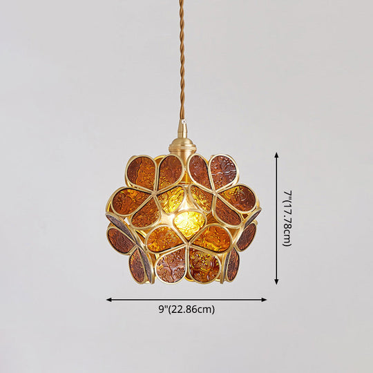 Nordic Style Metallic Pendant Ceiling Light - 1 Flower Hanging Down Lighting For Restaurants