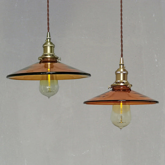 Retro Glass Shade Pendant Light Fixture for Living Room - Brown Pan Pendant with 1 Light