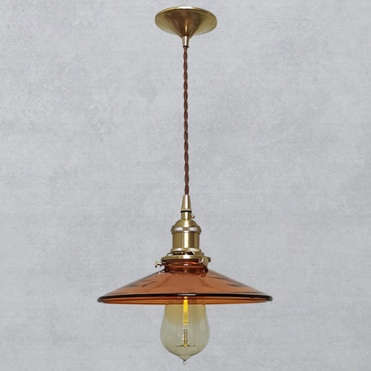 Retro Glass Shade Pendant Light Fixture for Living Room - Brown Pan Pendant with 1 Light