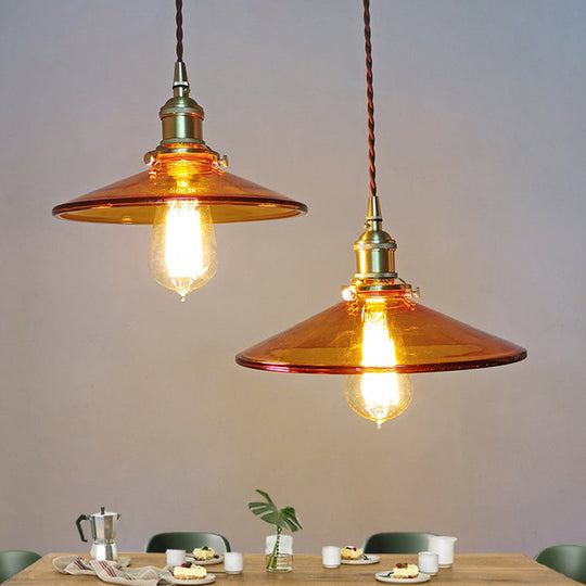 Retro Glass Shade Pendant Light Fixture for Living Room - Brown Pan Pendant with 1 Light