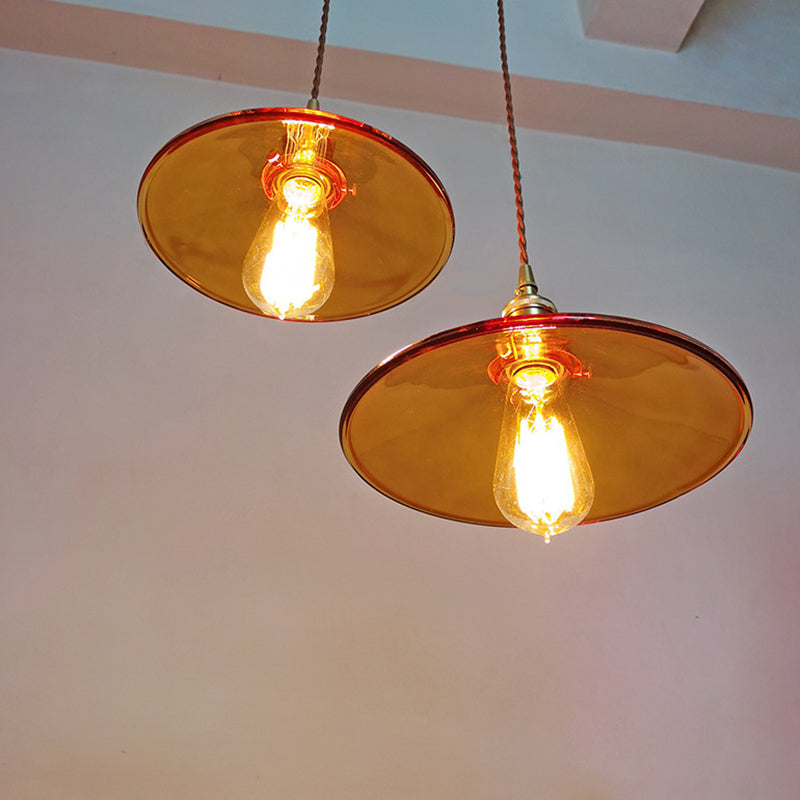 Retro Glass Shade Pendant Light Fixture for Living Room - Brown Pan Pendant with 1 Light