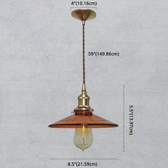 Retro Glass Shade Pendant Light Fixture for Living Room - Brown Pan Pendant with 1 Light