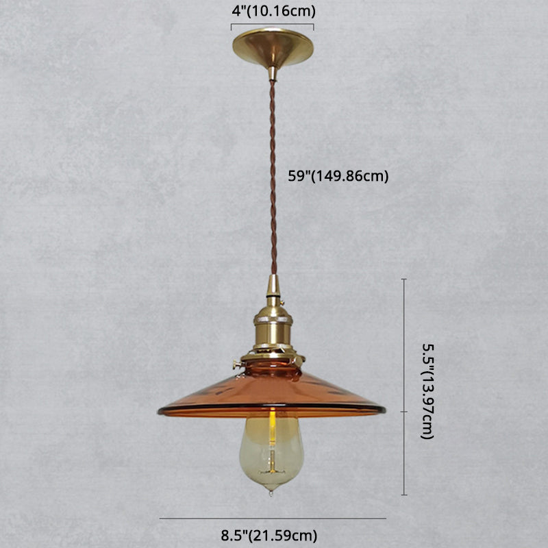 Retro Glass Shade Pendant Light With Brown Finish - Ideal For Living Room