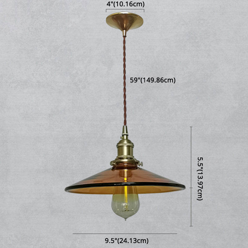 Retro Glass Shade Pendant Light Fixture for Living Room - Brown Pan Pendant with 1 Light