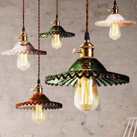 Lotus Glass Scalloped Pendant Lamp - Retro Industrial Style for Restaurants - 1-Light Hanging Lamp