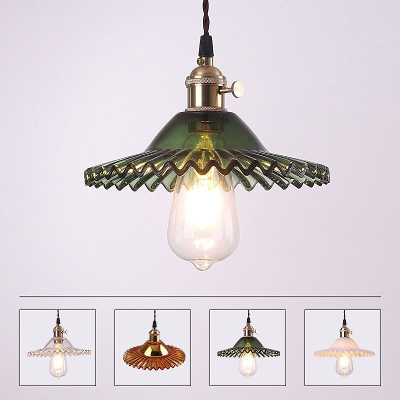 Lotus Glass Scalloped Pendant Lamp - Retro Industrial Style for Restaurants - 1-Light Hanging Lamp