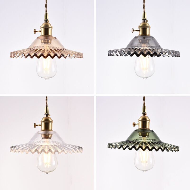 Lotus Glass Scalloped Pendant Lamp - Retro Industrial Style for Restaurants - 1-Light Hanging Lamp