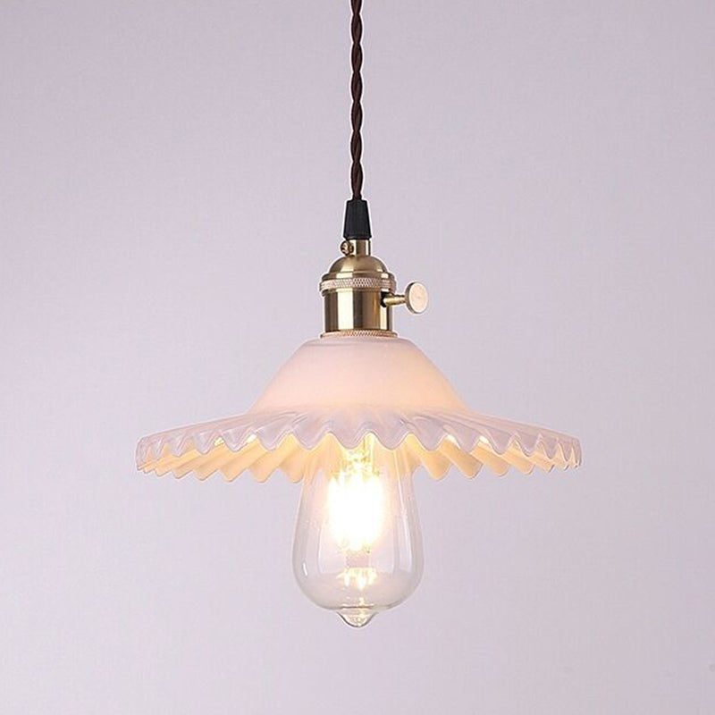 Lotus Glass Scalloped Pendant Lamp - Retro Industrial Style for Restaurants - 1-Light Hanging Lamp