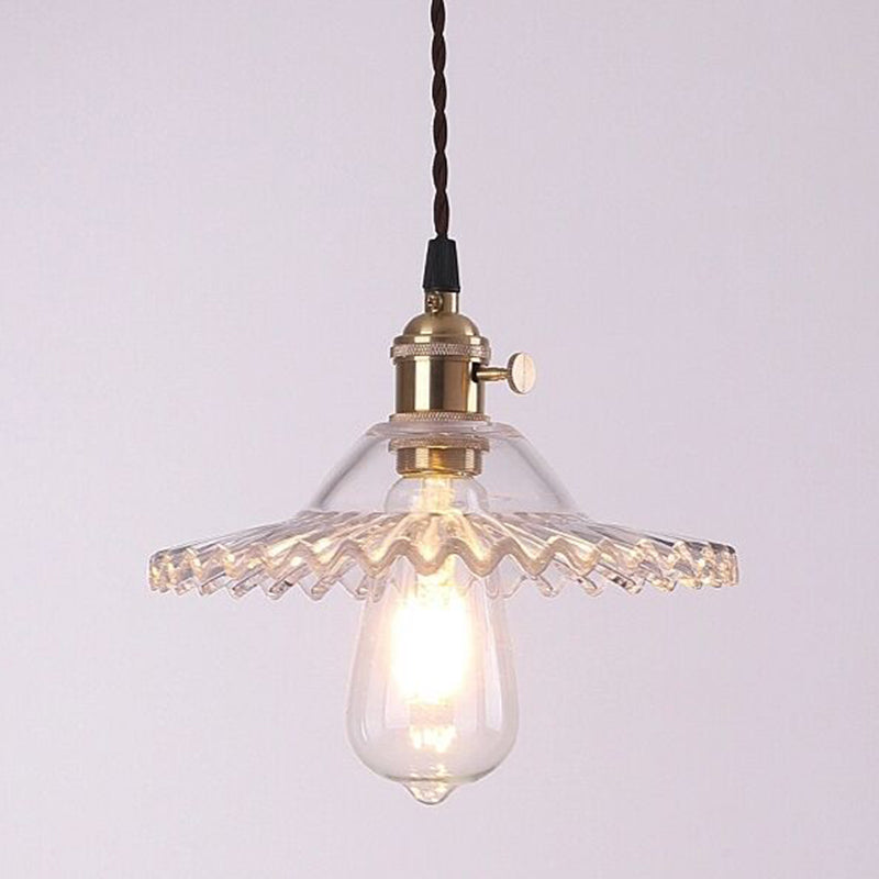 Lotus Glass Scalloped Pendant Lamp - Retro Industrial Style for Restaurants - 1-Light Hanging Lamp