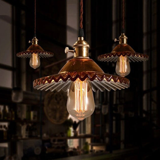 Lotus Glass Scalloped Pendant Lamp - Retro Industrial Style for Restaurants - 1-Light Hanging Lamp