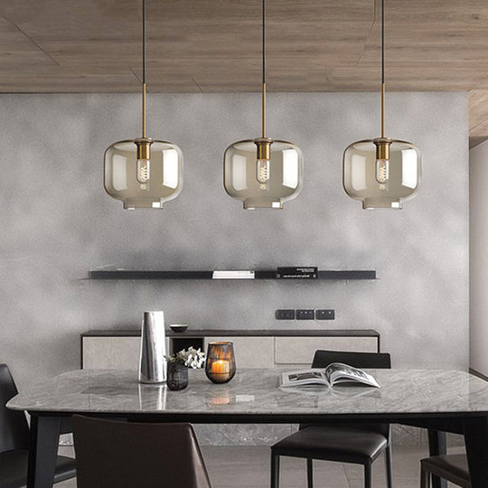 Modern Minimalist Cognac Glass Pendant Light - Stylish 1-Light Lighting For Dining Room Table