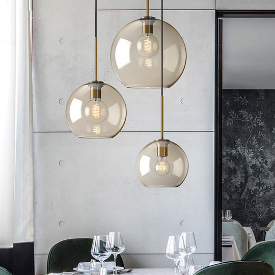 Modern Minimalist Cognac Glass Pendant Light - Stylish 1-Light Lighting For Dining Room Table