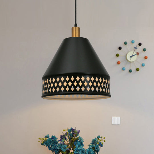 Hollow Out Industrial Style Metal Pendant Light Fixture - Conic Design, Black Finish