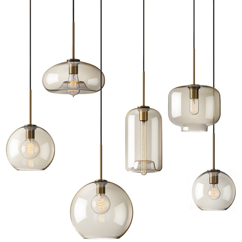 Modern Minimalist Cognac Glass Pendant Light - Stylish 1-Light Lighting For Dining Room Table