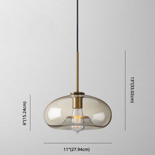 Modern Minimalist Cognac Glass Pendant Light - Stylish 1-Light Lighting For Dining Room Table