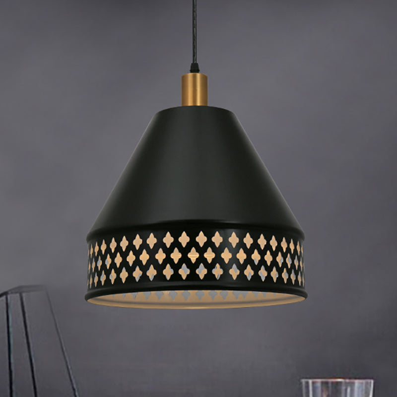 Hollow Out Industrial Style Metal Pendant Light Fixture - Conic Design, Black Finish