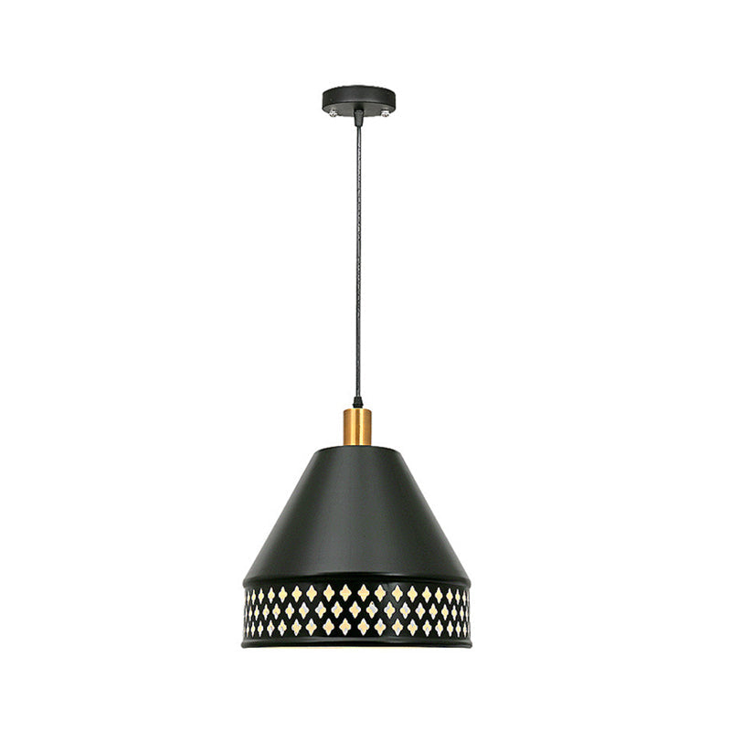 Hollow Out Industrial Style Metal Pendant Light Fixture - Conic Design, Black Finish