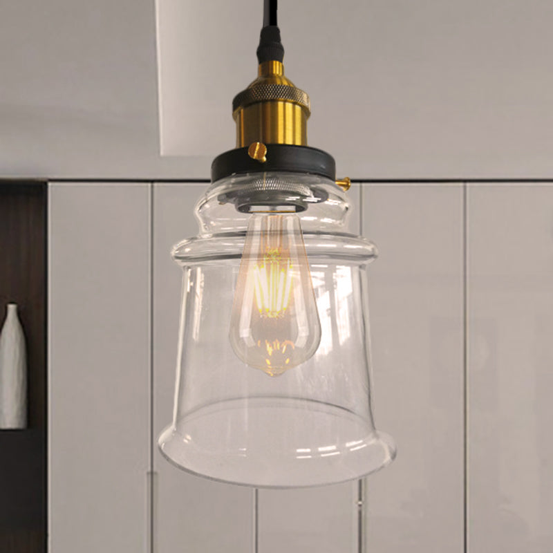 CLEAR GLASS Pendant Lamp - Vintage Style with Height Adjustable Tapered Shade, Brass Finish - 1 Bulb Suspension Lighting