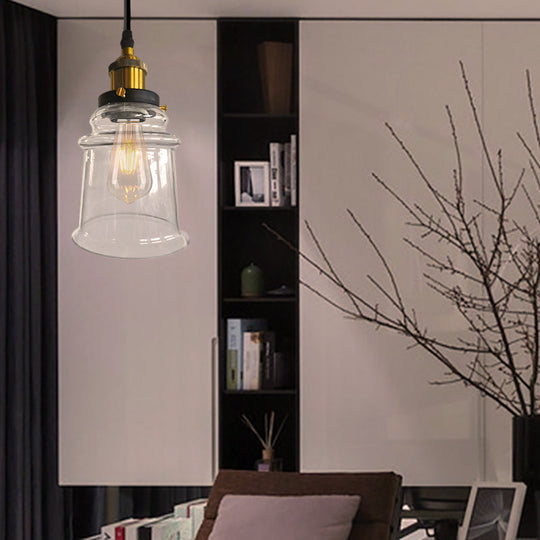 CLEAR GLASS Pendant Lamp - Vintage Style with Height Adjustable Tapered Shade, Brass Finish - 1 Bulb Suspension Lighting