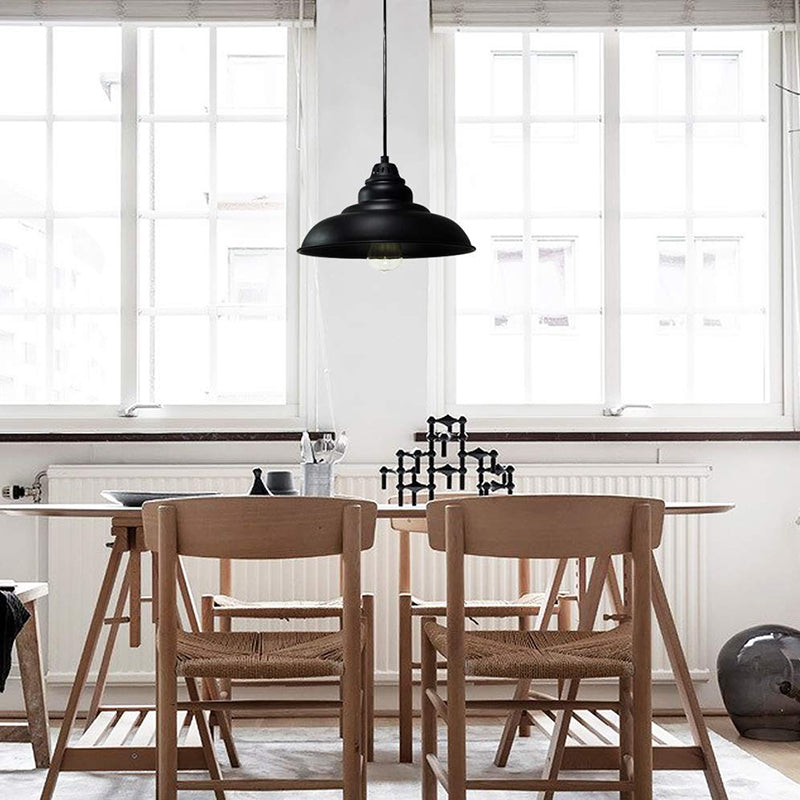 Industrial Style Black Pendant Light with Metallic Bowl Shade for Dining Room Suspension Lighting