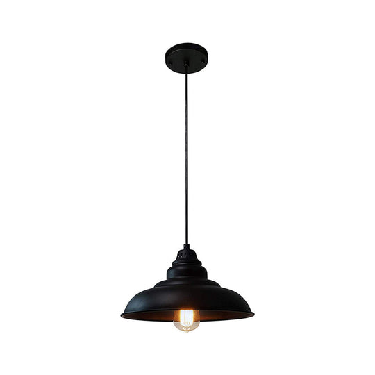 Industrial Style Black Pendant Light with Metallic Bowl Shade for Dining Room Suspension Lighting