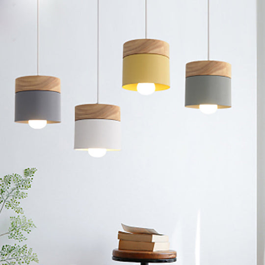 Minimalist Wooden Top Pendant Light - Metal Macarons Design 1-Light Modern Lighting