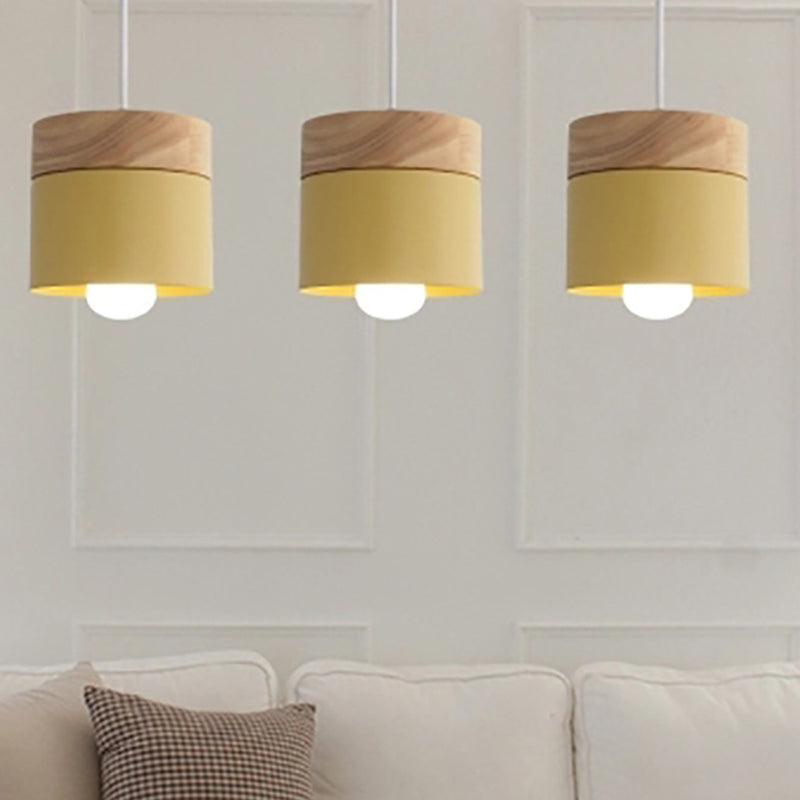 Minimalist Wooden Top Pendant Light - Metal Macarons Design 1-Light Modern Lighting