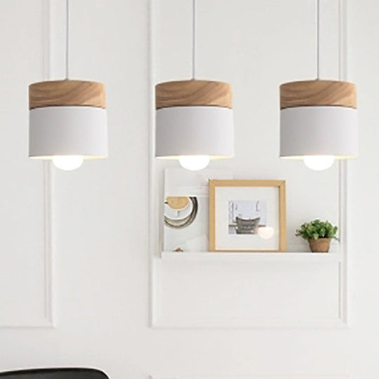 Minimalist Wooden Top Pendant Light - Metal Macarons Design 1-Light Modern Lighting