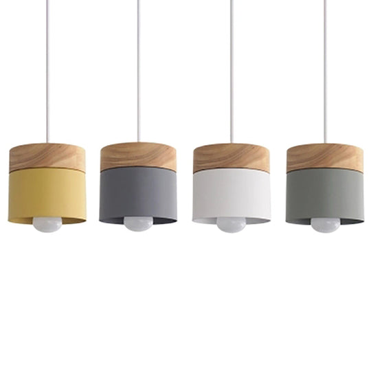 Minimalist Wooden Top Pendant Light - Metal Macarons Design 1-Light Modern Lighting