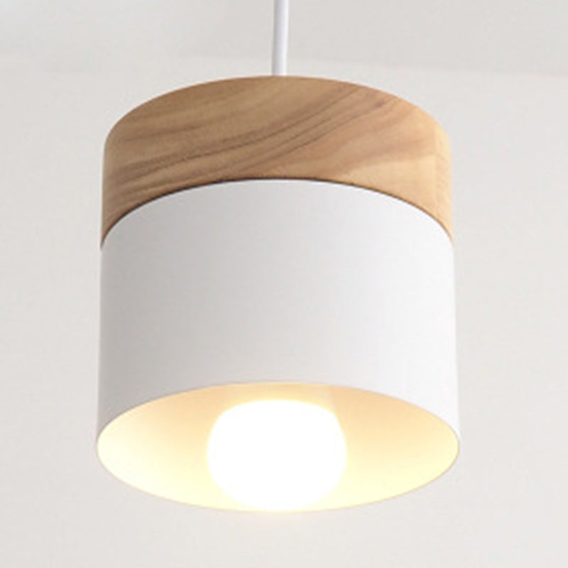 Minimalist Wooden Top Pendant Light - Metal Macarons Design 1-Light Modern Lighting White