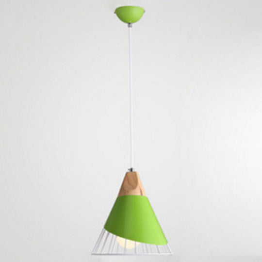 Nordic Macarons 1-Light Wire Cage Pendant Lamp: Stylish Metal Hanging Fixture For Living Room Green