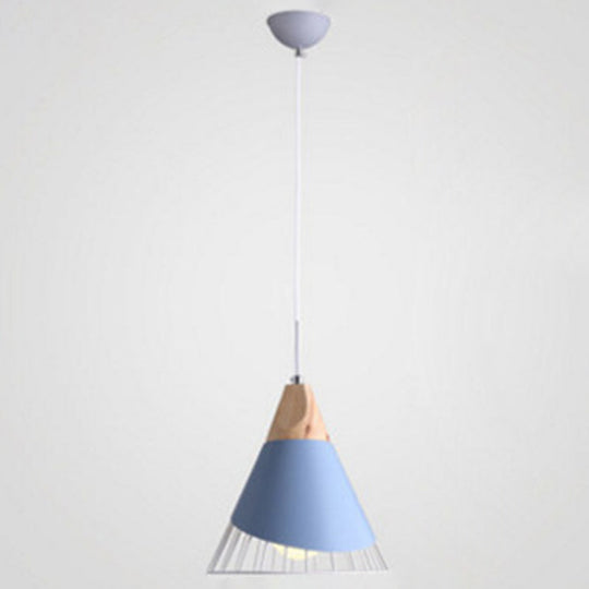 Nordic Macarons 1-Light Wire Cage Pendant Lamp: Stylish Metal Hanging Fixture For Living Room Blue