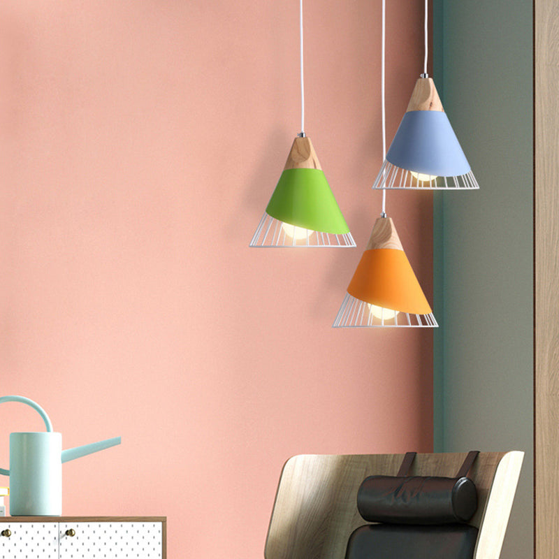 Birdun - Nordic 1-Light Wire Cage Pendant Lamp Nordic Macarons Style Metal Living Room Hanging Lamp