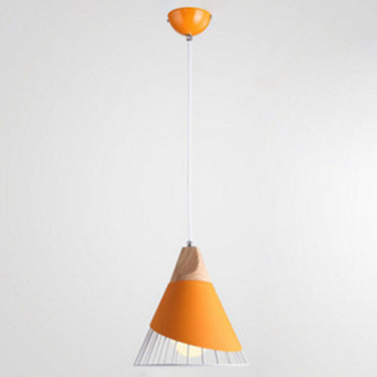 Nordic Macarons 1-Light Wire Cage Pendant Lamp: Stylish Metal Hanging Fixture For Living Room Orange